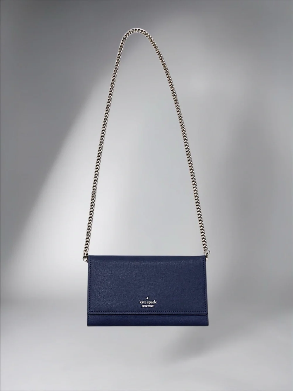 Kate Spade New York Spencer Flap Chain Wallet – Navy Saffiano Leather